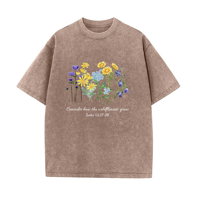 Christianartworkshop T-shirt unisexe délavé « Considérez comment poussent les fleurs sauvages » - Brun - 5XL - image 5