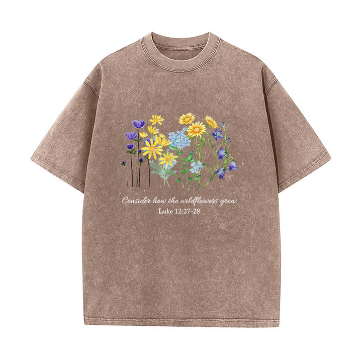 Christianartworkshop T-shirt unisexe délavé « Considérez comment poussent les fleurs sauvages » - Brun - 5XL - image 5