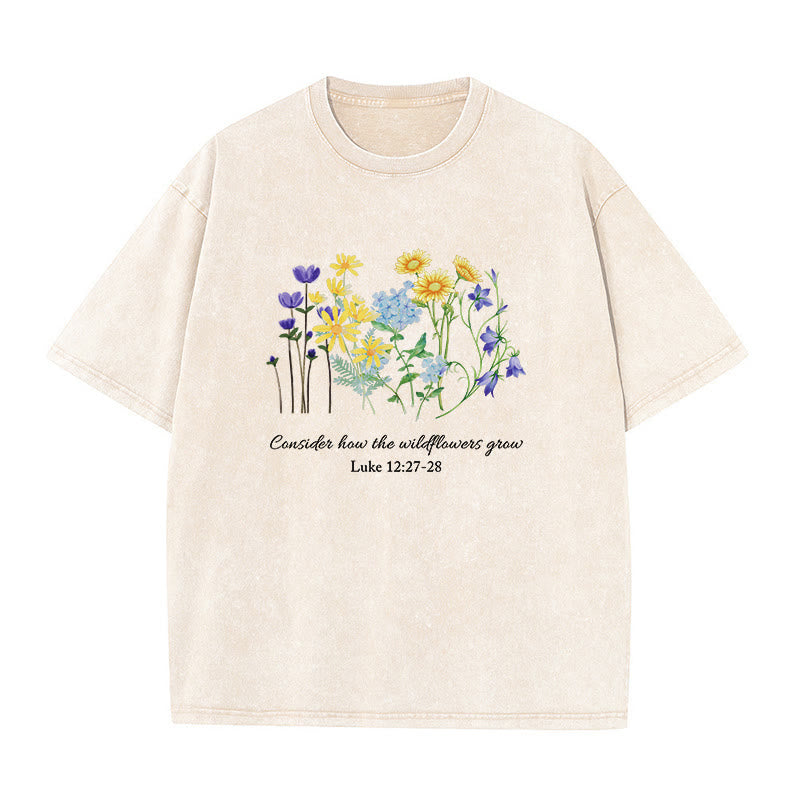 Christianartworkshop T-shirt unisexe délavé « Considérez comment poussent les fleurs sauvages » - Beige - 5XL - image 6