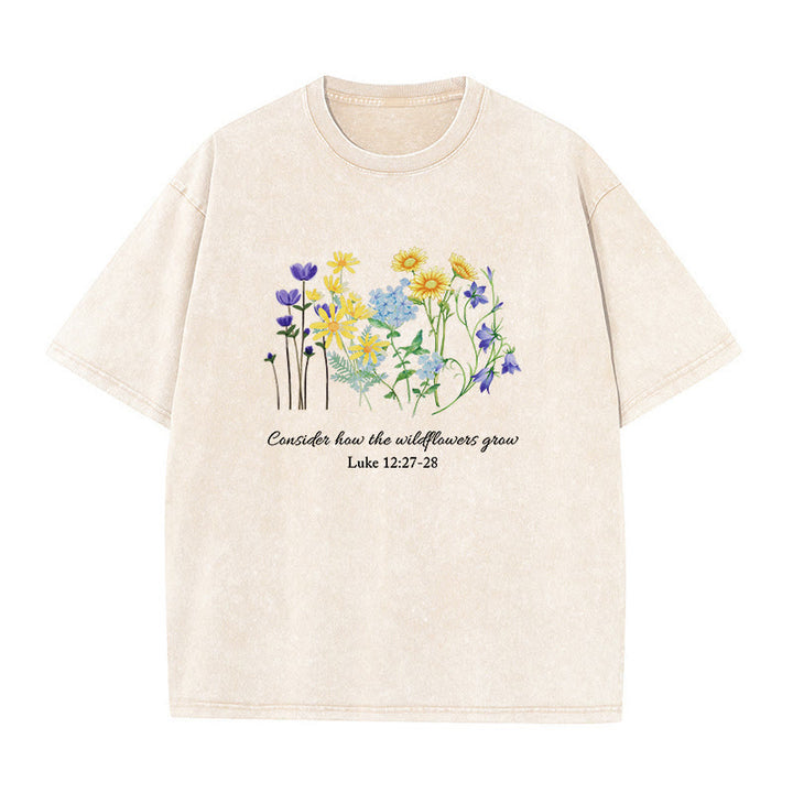 Christianartworkshop T-shirt unisexe délavé « Considérez comment poussent les fleurs sauvages » - Beige - 5XL - image 6