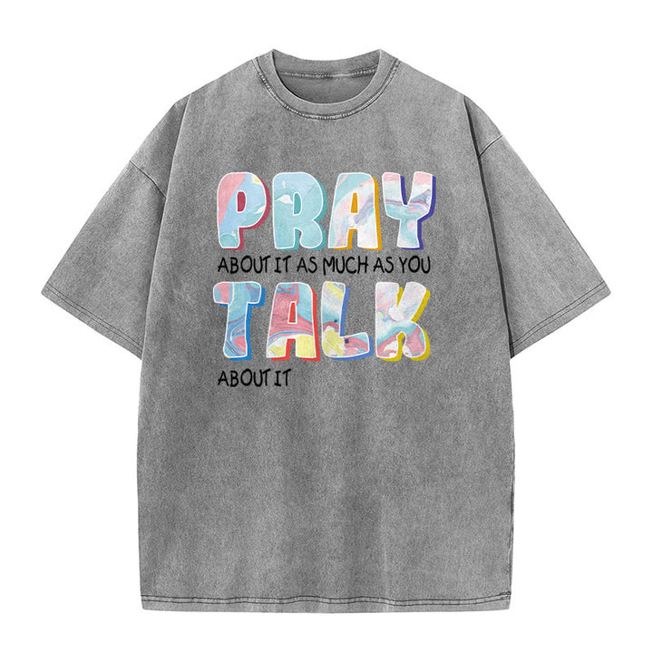 Christianartworkshop T-shirt unisexe délavé « Priez autant que vous parlez » - Gris - 5XL - image 2