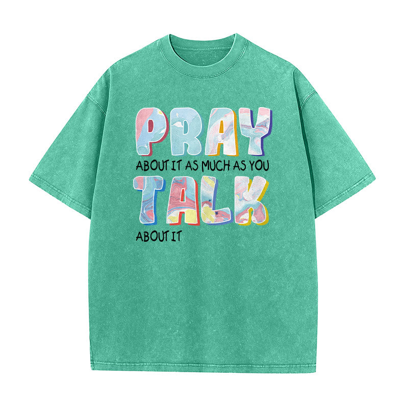 Christianartworkshop T-shirt unisexe délavé « Priez autant que vous parlez » - Vert - 5XL - image 3