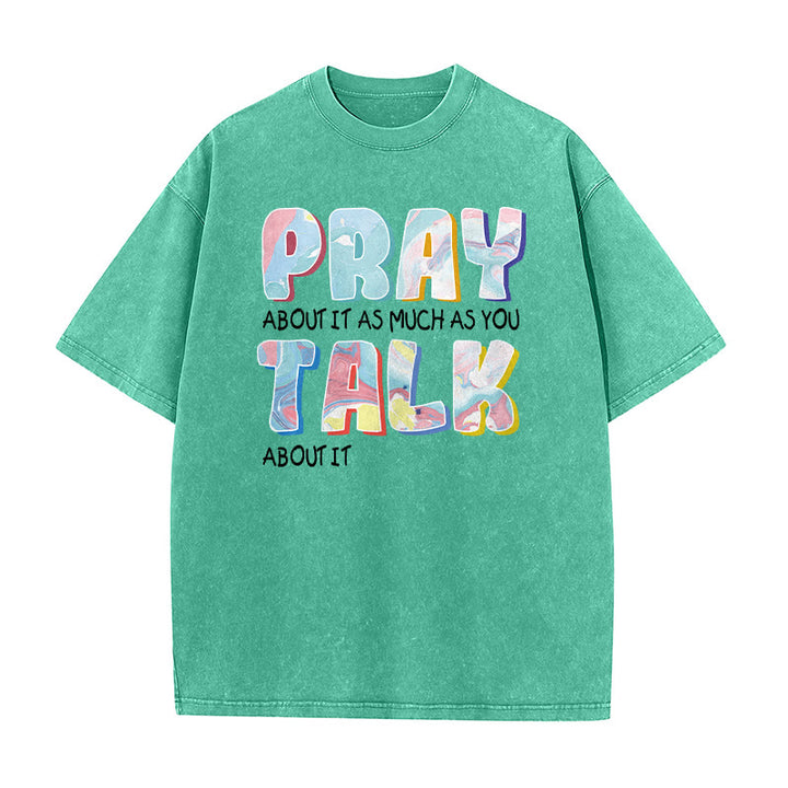 Christianartworkshop T-shirt unisexe délavé « Priez autant que vous parlez » - Vert - 5XL - image 3