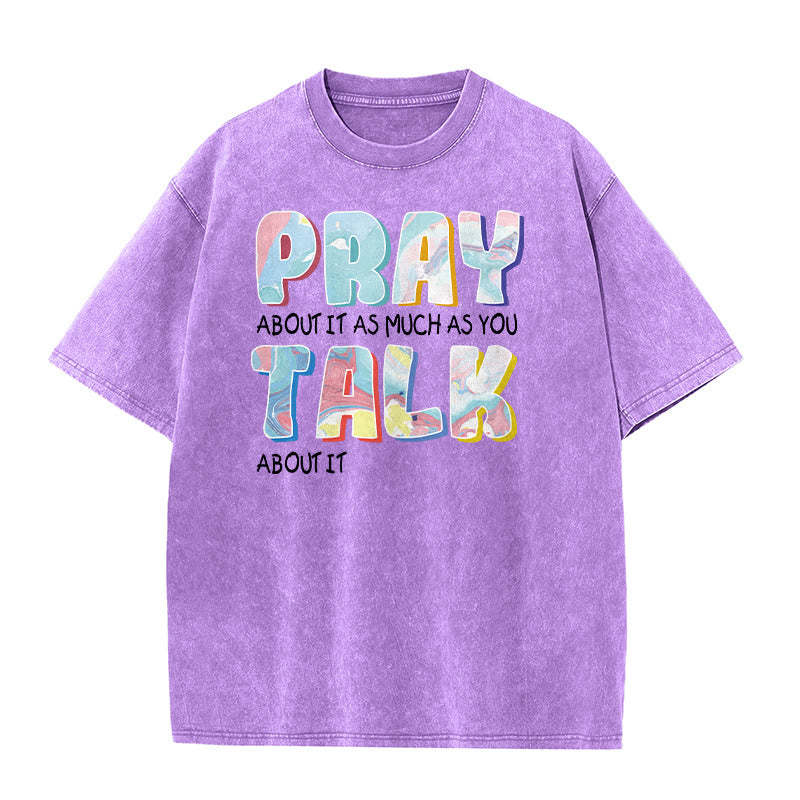Christianartworkshop T-shirt unisexe délavé « Priez autant que vous parlez » - Violet - 5XL - image 7