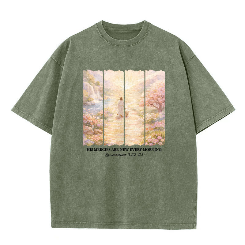 Christianartworkshop T-shirt unisexe lavé « Sa miséricorde se renouvelle chaque matin » - Vert armée - 5XL - image 4
