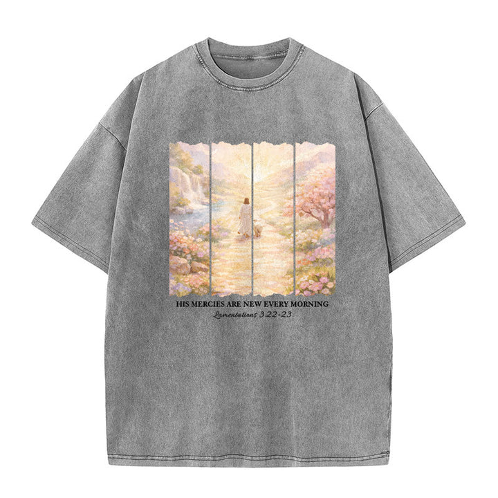 Christianartworkshop T-shirt unisexe lavé « Sa miséricorde se renouvelle chaque matin » - Gris - 5XL - image 2