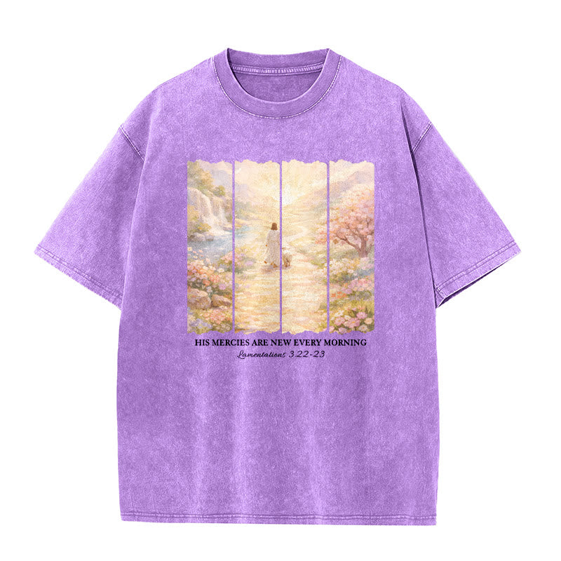 Christianartworkshop T-shirt unisexe lavé « Sa miséricorde se renouvelle chaque matin » - Violet - 5XL - image 0