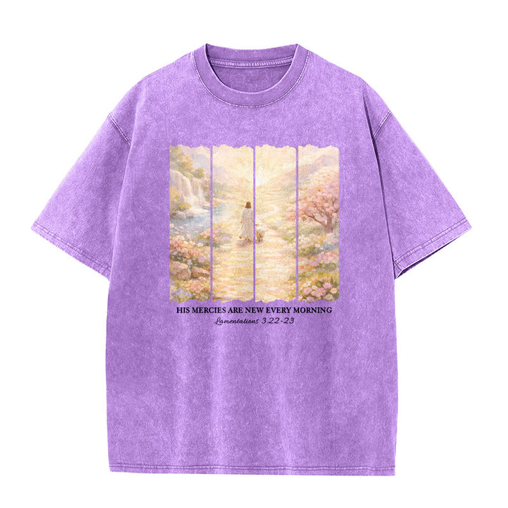 Christianartworkshop T-shirt unisexe lavé « Sa miséricorde se renouvelle chaque matin » - Violet - 5XL - image 0