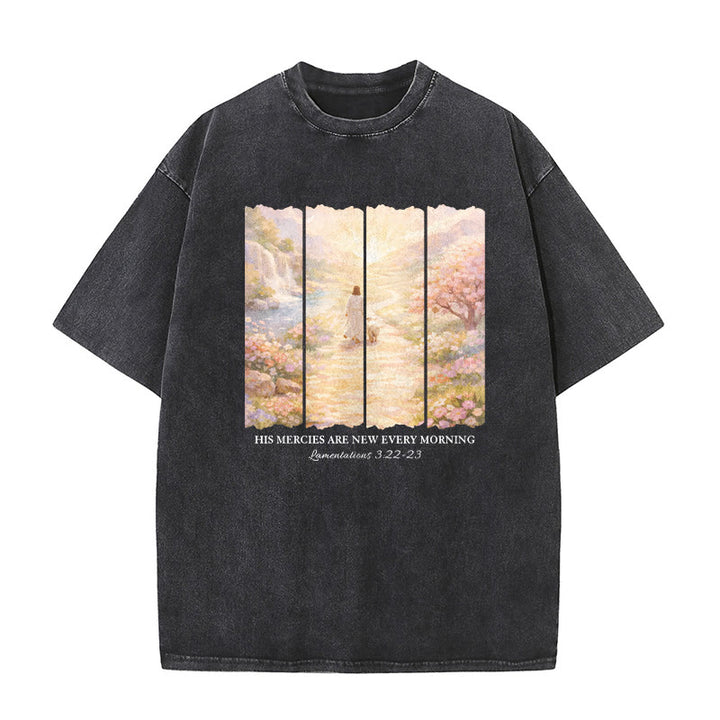 Christianartworkshop T-shirt unisexe lavé « Sa miséricorde se renouvelle chaque matin » - Noir - 5XL - image 1