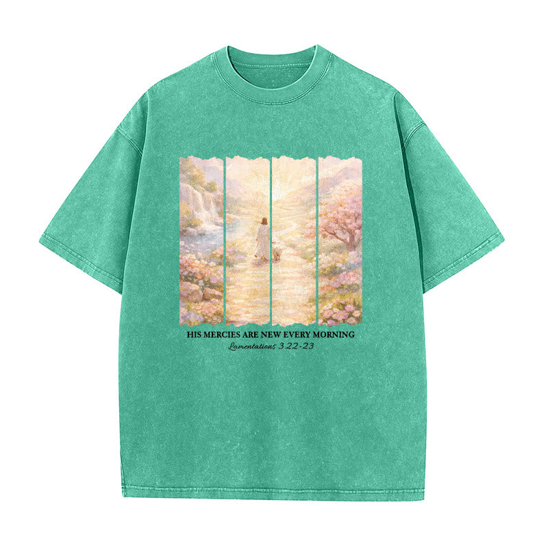 Christianartworkshop T-shirt unisexe lavé « Sa miséricorde se renouvelle chaque matin » - Vert - 5XL - image 3