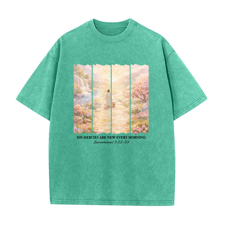 Christianartworkshop T-shirt unisexe lavé « Sa miséricorde se renouvelle chaque matin » - Vert - 5XL - image 3