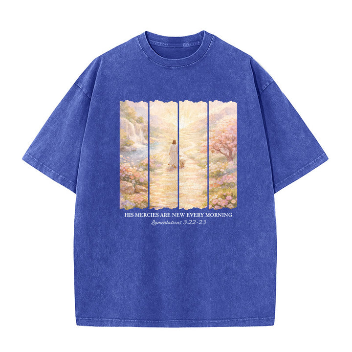 Christianartworkshop T-shirt unisexe lavé « Sa miséricorde se renouvelle chaque matin » - Bleu - 5XL - image 6