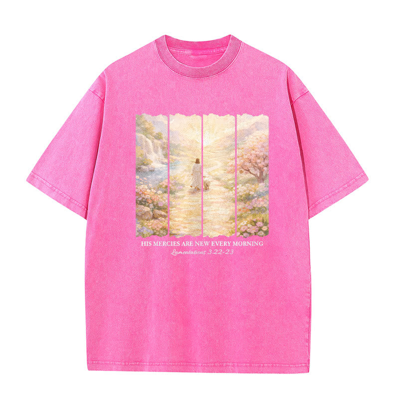 Christianartworkshop T-shirt unisexe lavé « Sa miséricorde se renouvelle chaque matin » - Rose - 5XL - image 7