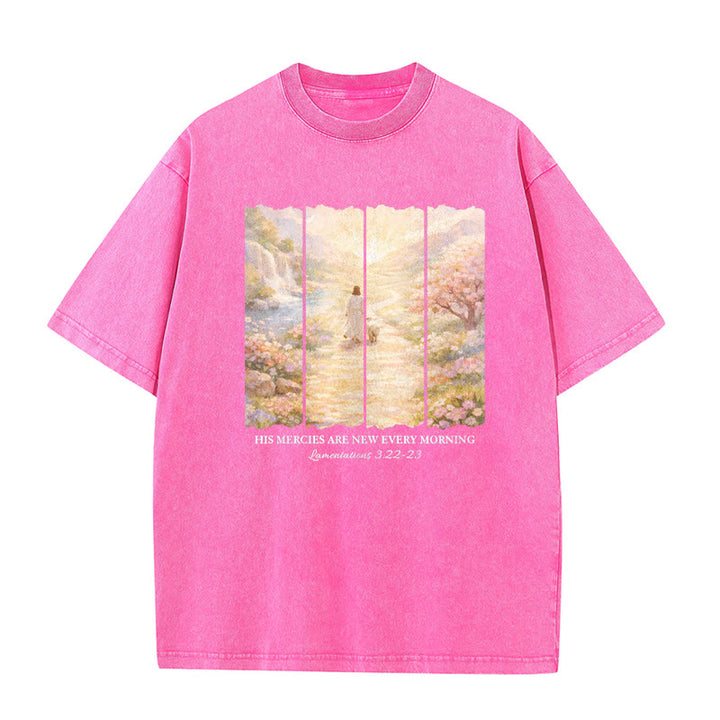 Christianartworkshop T-shirt unisexe lavé « Sa miséricorde se renouvelle chaque matin » - Rose - 5XL - image 7