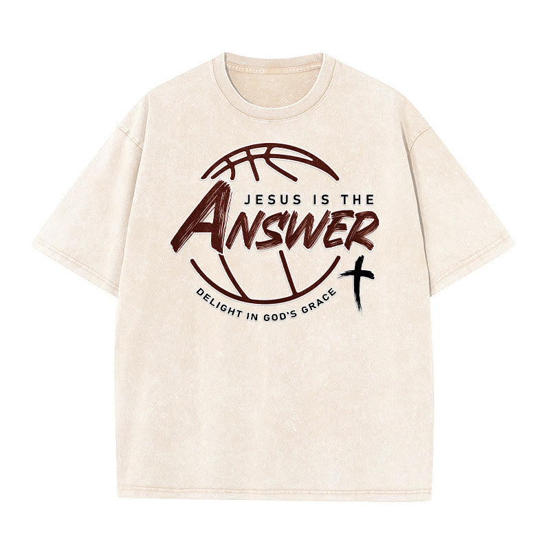 Christianartworkshop T-shirt unisexe délavé « Jésus est la réponse » style urbain - Beige - 5XL - image 0