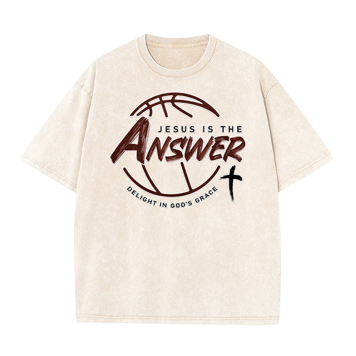 Christianartworkshop T-shirt unisexe délavé « Jésus est la réponse » style urbain - Beige - 5XL - image 0