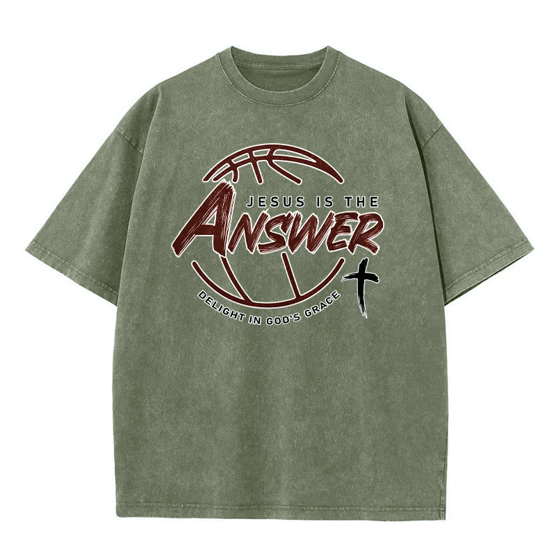 Christianartworkshop T-shirt unisexe délavé « Jésus est la réponse » style urbain - Vert armée - 5XL - image 4