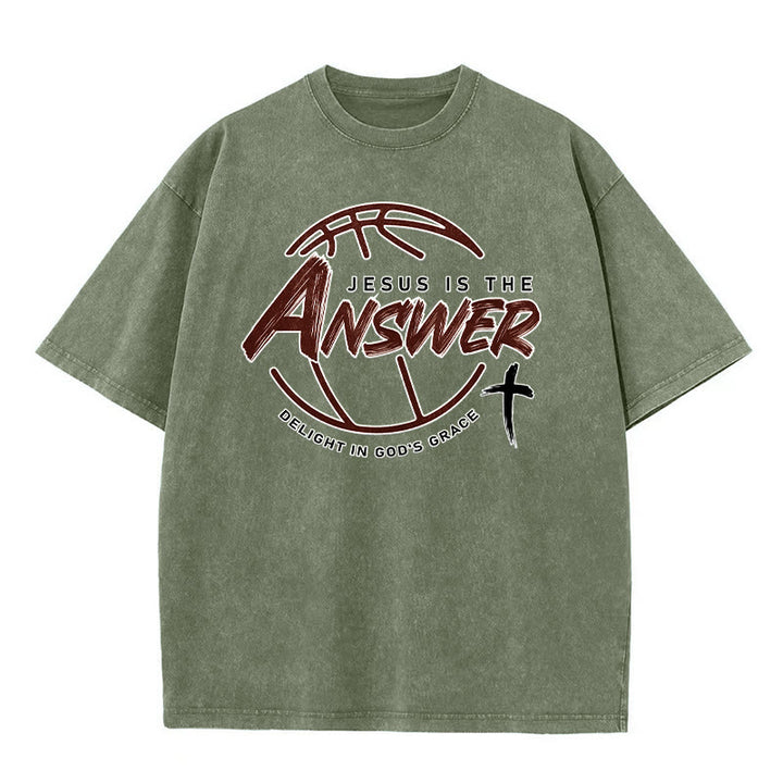 Christianartworkshop T-shirt unisexe délavé « Jésus est la réponse » style urbain - Vert armée - 5XL - image 4