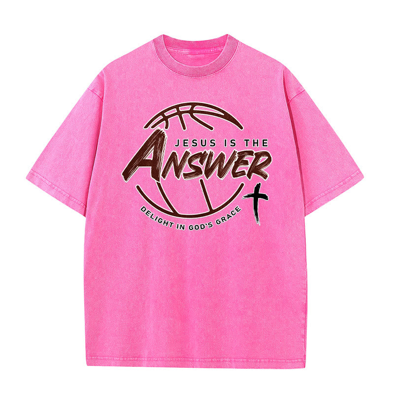 Christianartworkshop T-shirt unisexe délavé « Jésus est la réponse » style urbain - Rose - 5XL - image 8