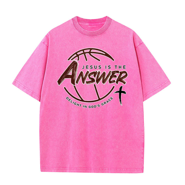 Christianartworkshop T-shirt unisexe délavé « Jésus est la réponse » style urbain - Rose - 5XL - image 8