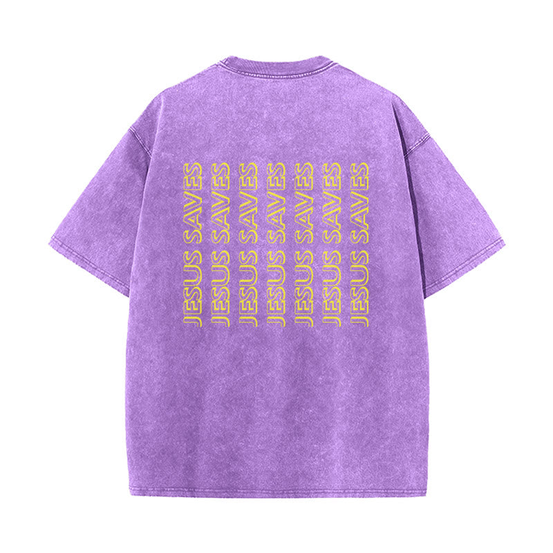 Christianartworkshop T-shirt unisexe délavé « Jésus sauve » (texte répété) - image 22
