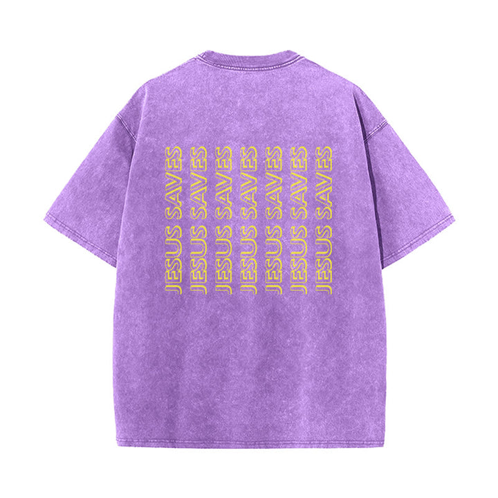 Christianartworkshop T-shirt unisexe délavé « Jésus sauve » (texte répété) - image 22