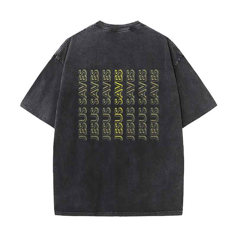 Christianartworkshop T-shirt unisexe délavé « Jésus sauve » (texte répété) - image 4