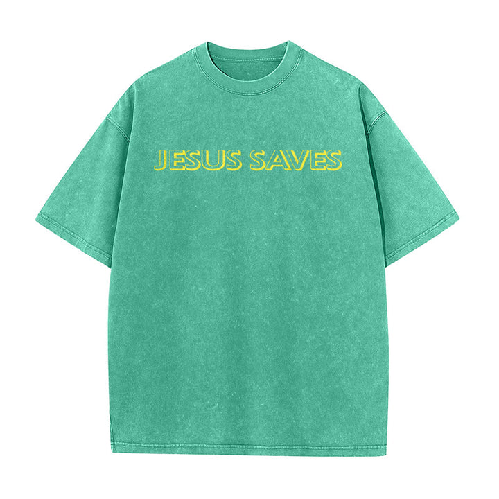 Christianartworkshop T-shirt unisexe délavé « Jésus sauve » (texte répété) - image 11