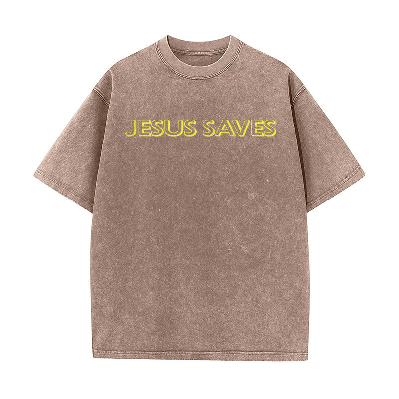 Christianartworkshop T-shirt unisexe délavé « Jésus sauve » (texte répété) - image 17
