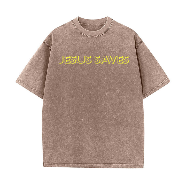 Christianartworkshop T-shirt unisexe délavé « Jésus sauve » (texte répété) - image 17