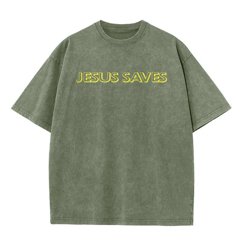 Christianartworkshop T-shirt unisexe délavé « Jésus sauve » (texte répété) - image 14