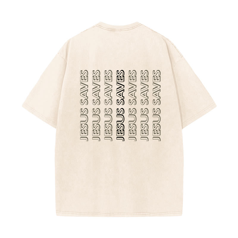 Christianartworkshop T-shirt unisexe délavé « Jésus sauve » (texte répété) - image 19