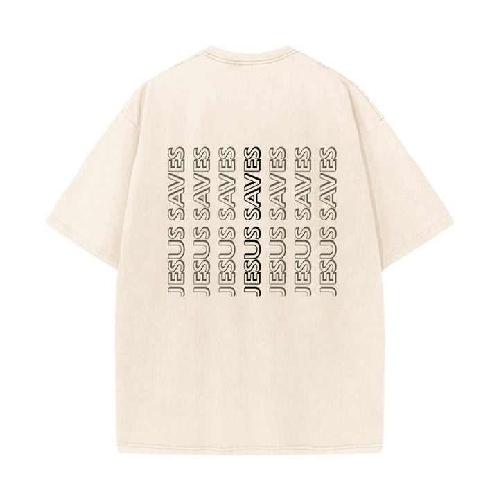 Christianartworkshop T-shirt unisexe délavé « Jésus sauve » (texte répété) - image 19