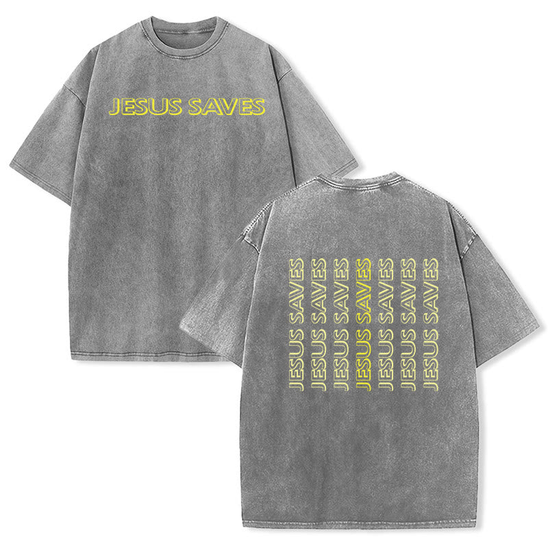 Christianartworkshop T-shirt unisexe délavé « Jésus sauve » (texte répété) - Gris - 5XL - image 6