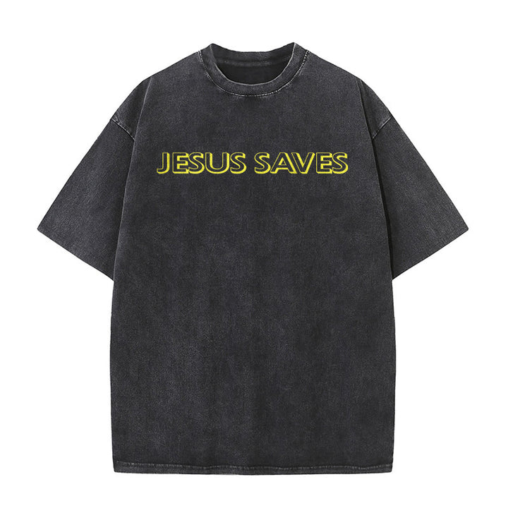 Christianartworkshop T-shirt unisexe délavé « Jésus sauve » (texte répété) - image 5