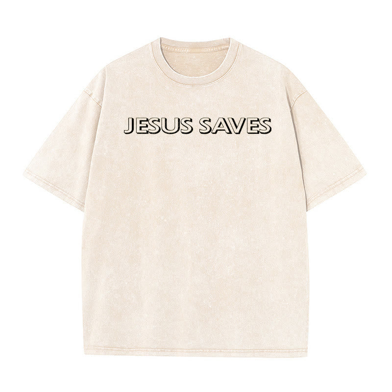 Christianartworkshop T-shirt unisexe délavé « Jésus sauve » (texte répété) - image 20