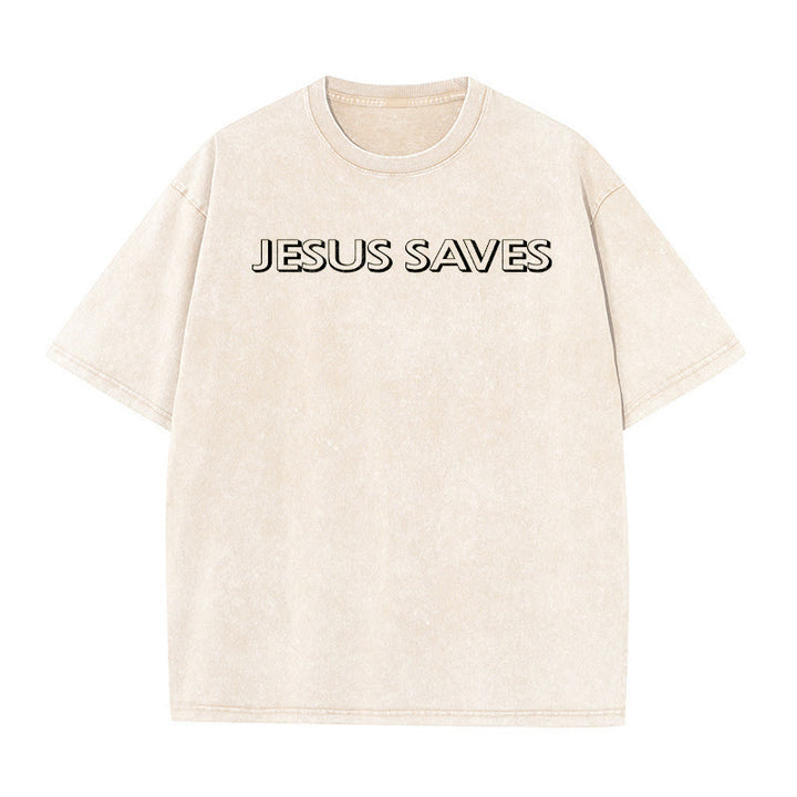 Christianartworkshop T-shirt unisexe délavé « Jésus sauve » (texte répété) - image 20