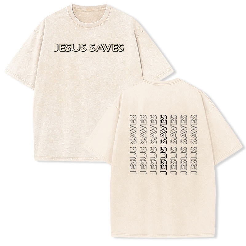 Christianartworkshop T-shirt unisexe délavé « Jésus sauve » (texte répété) - Beige - 5XL - image 18