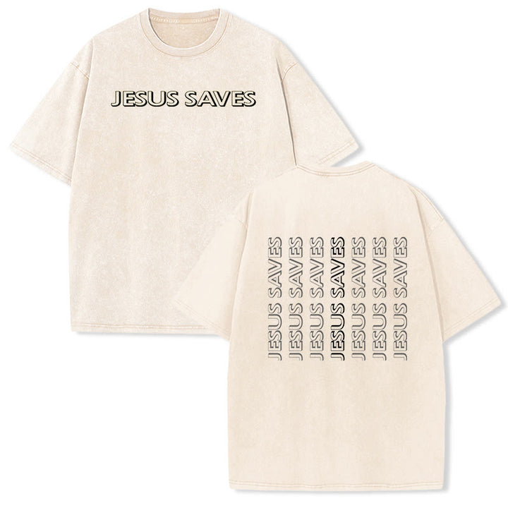 Christianartworkshop T-shirt unisexe délavé « Jésus sauve » (texte répété) - Beige - 5XL - image 18