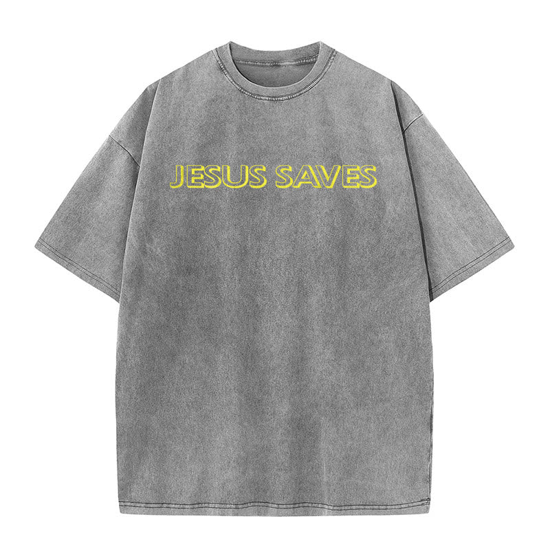 Christianartworkshop T-shirt unisexe délavé « Jésus sauve » (texte répété) - image 8