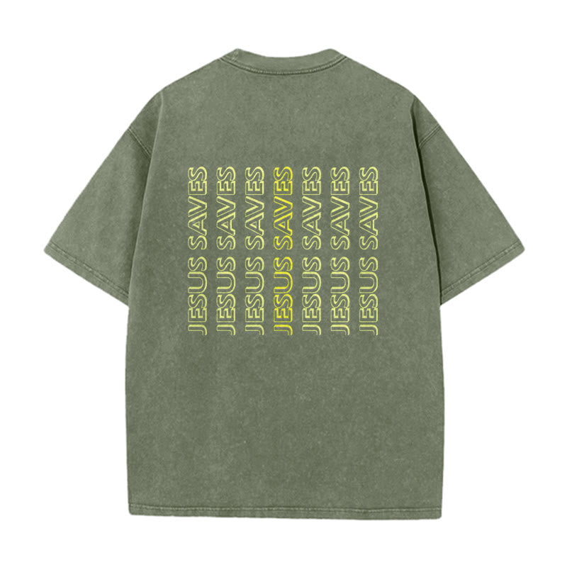 Christianartworkshop T-shirt unisexe délavé « Jésus sauve » (texte répété) - image 13