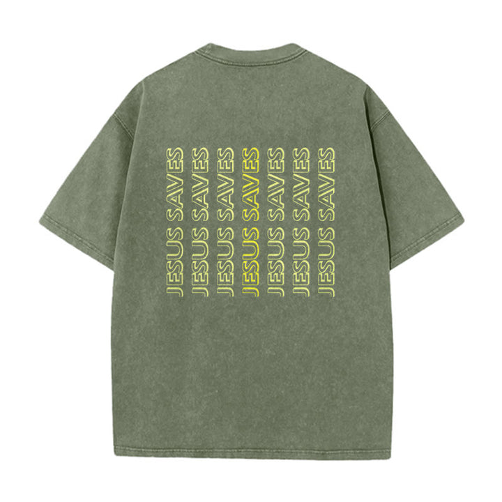 Christianartworkshop T-shirt unisexe délavé « Jésus sauve » (texte répété) - image 13