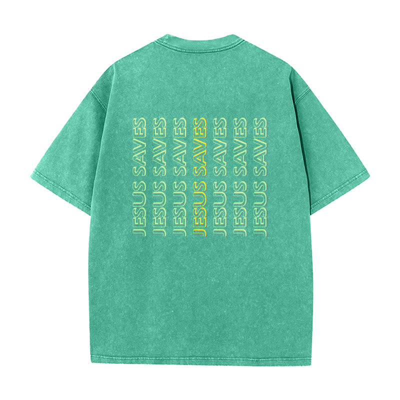 Christianartworkshop T-shirt unisexe délavé « Jésus sauve » (texte répété) - image 10
