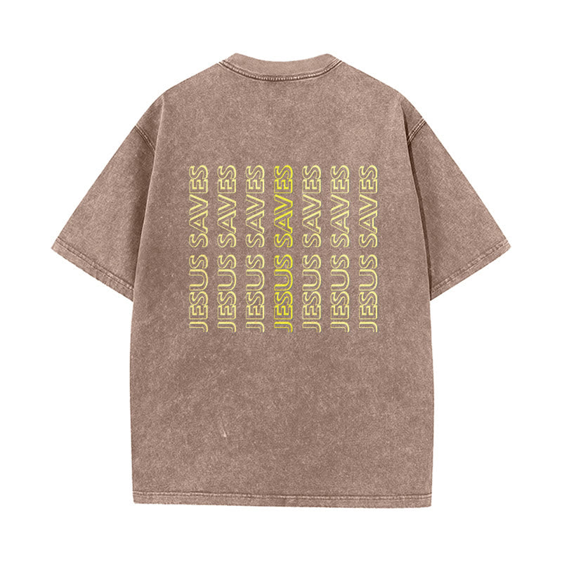 Christianartworkshop T-shirt unisexe délavé « Jésus sauve » (texte répété) - image 16