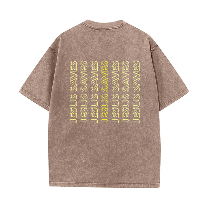 Christianartworkshop T-shirt unisexe délavé « Jésus sauve » (texte répété) - image 16