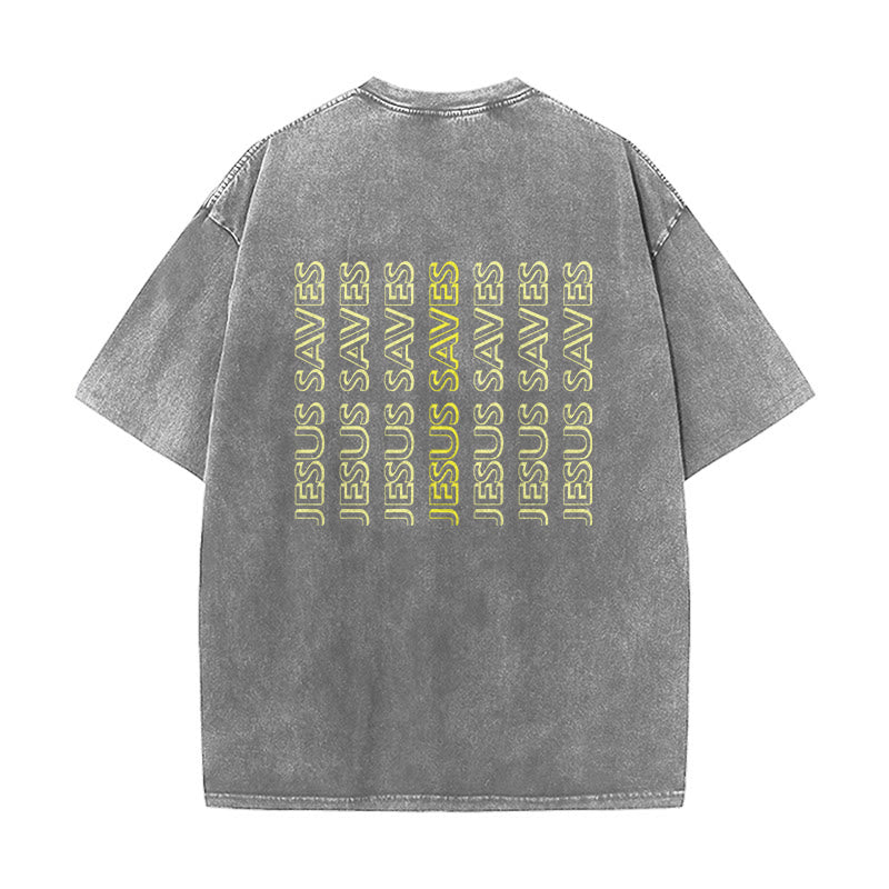 Christianartworkshop T-shirt unisexe délavé « Jésus sauve » (texte répété) - image 7