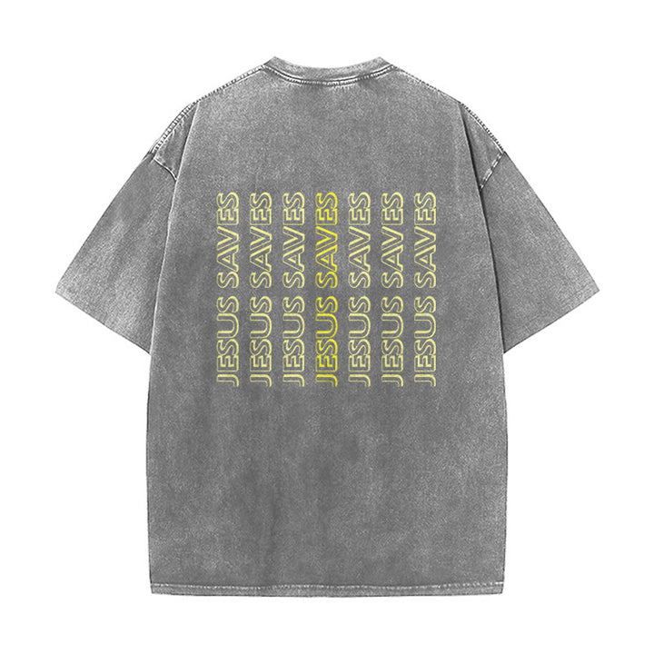Christianartworkshop T-shirt unisexe délavé « Jésus sauve » (texte répété) - image 7