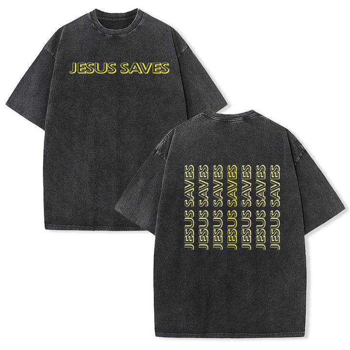 Christianartworkshop T-shirt unisexe délavé « Jésus sauve » (texte répété) - Noir - 5XL - image 3