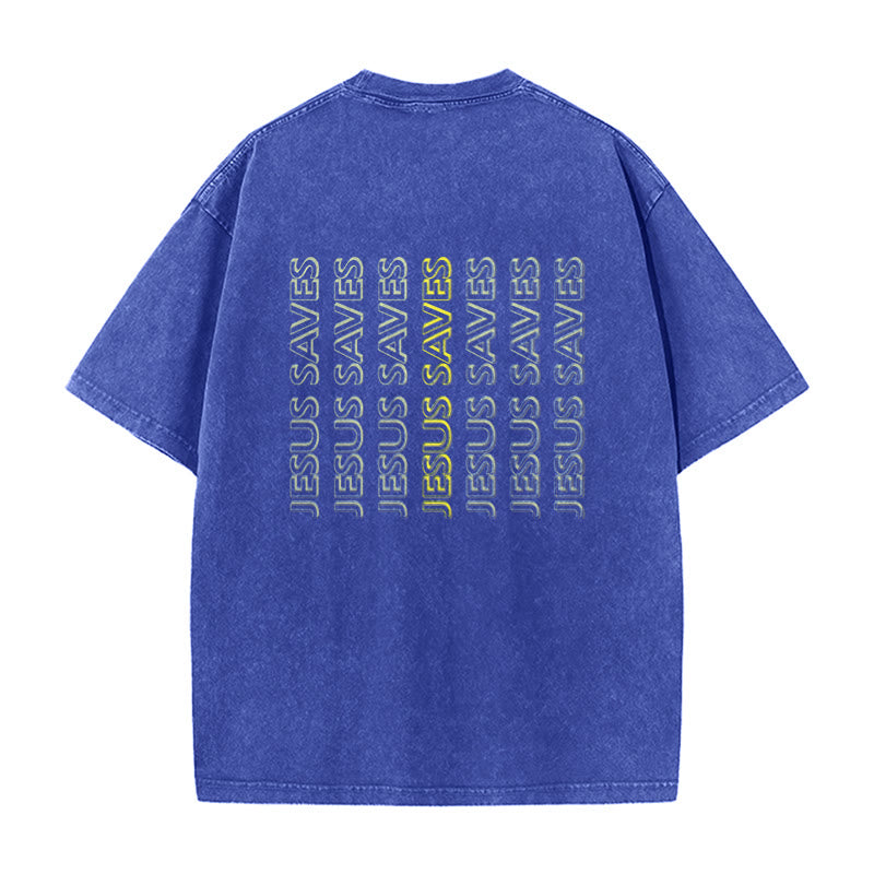 Christianartworkshop T-shirt unisexe délavé « Jésus sauve » (texte répété) - image 1