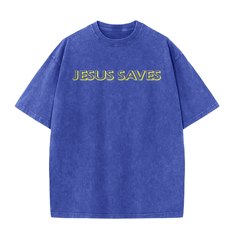 Christianartworkshop T-shirt unisexe délavé « Jésus sauve » (texte répété) - image 2